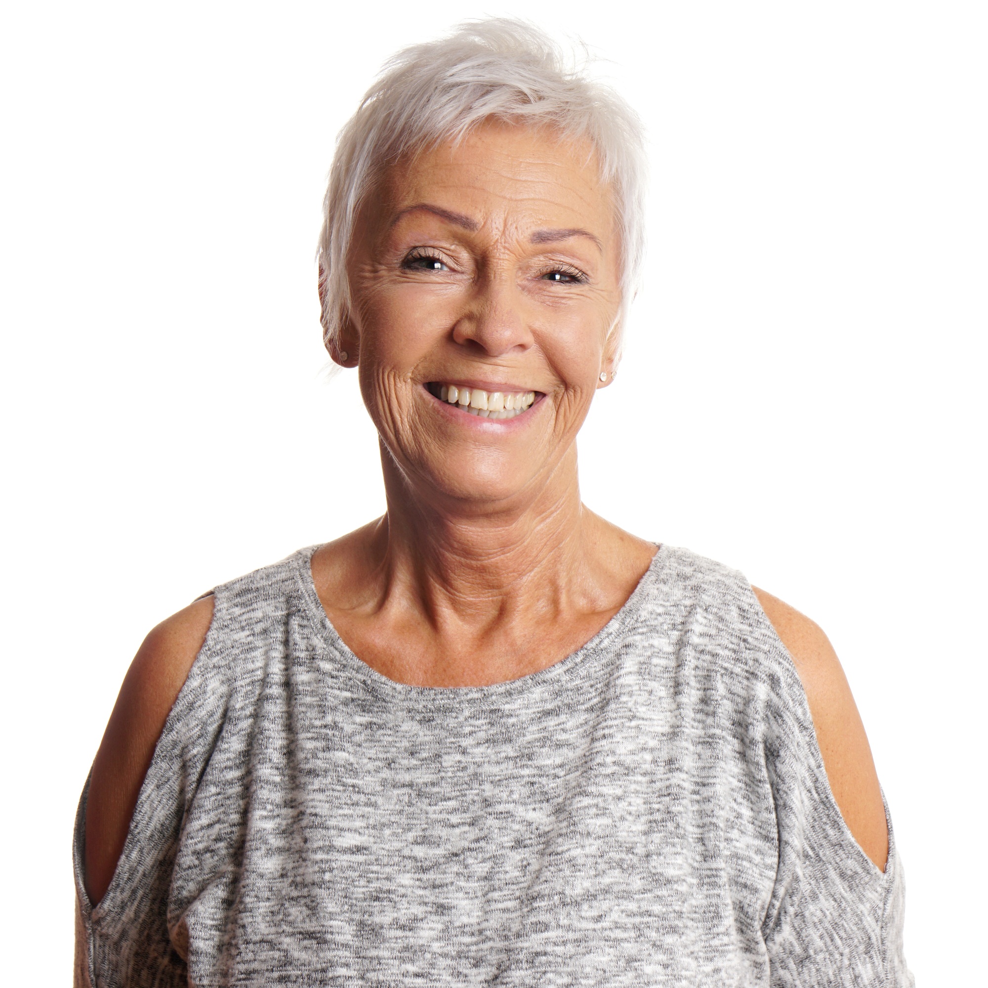 happy senior woman with toothy smile